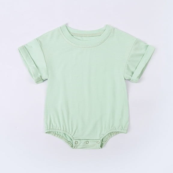 Bubble Romper Baby Girl Baby Summer Solid Short Sleeve Bodysuits Casual Soft Breathable Romper Playwear Baby Bubble Romper Green 12 Months-18 Months