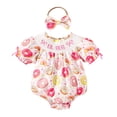 thumbnail image 1 of Bubble Romper Baby Girl Girls Summer Short Sleeve Prints Romper Bodysuits Headbands Set Baby Girl Outfits White 12 Months-18 Months, 1 of 6