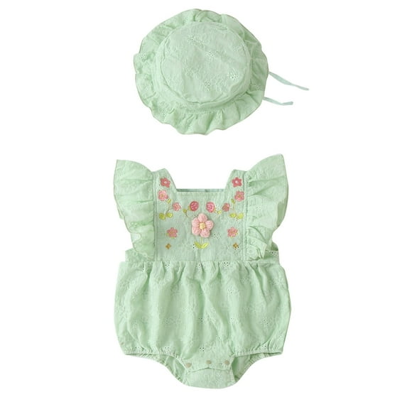 Bubble Romper Baby Girl Baby Girl Summer Lace Jumpsuit Sleeveless Ruffles Romper Bodysuit Sunsuit Outfits Baby Rompers Green 6 Months-9 Months