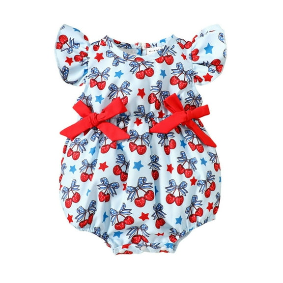 Bubble Romper Baby Girl Summer Toddler Girls Independence Day Print Flutter Sleeve Jumpsuit Breathable Romper with Snap Buttons Toddler Romper Red 6 Months-12 Months