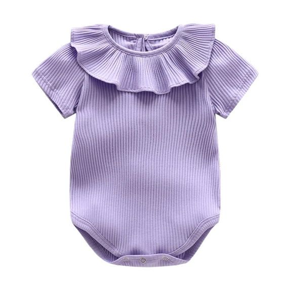 Bubble Romper Baby Girl Summer Toddler Girls Solid Cotton Short Sleeve Jumpsuit Lightweight Breathable Romper with Snap Buttons Baby Bubble Romper Purple 11 Months-16 Months