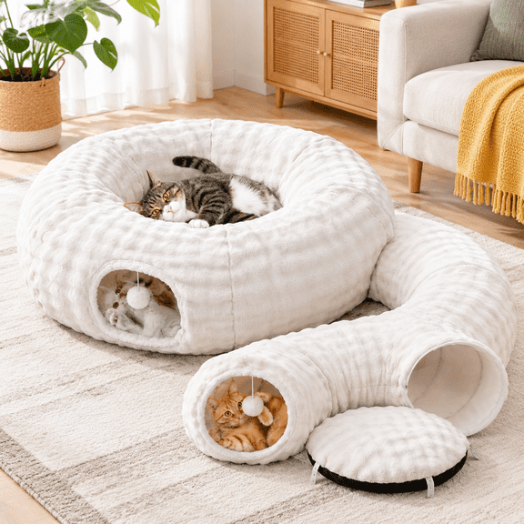Bubble Round Cat Tunnel For Indoor Cats Cream White