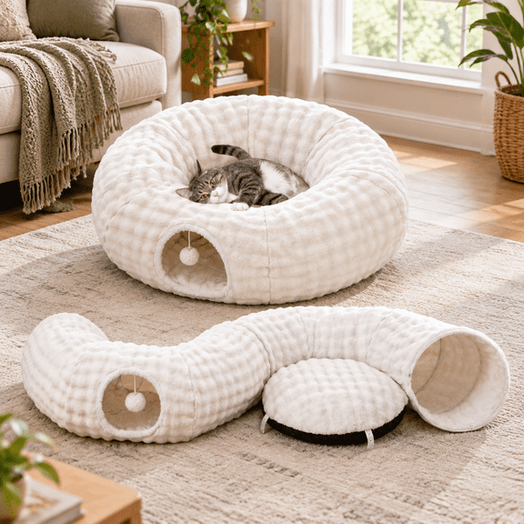 Bubble Round Cat Tunnel For Indoor Cats Cream White