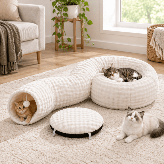 Bubble Round Cat Tunnel For Indoor Cats Cream White