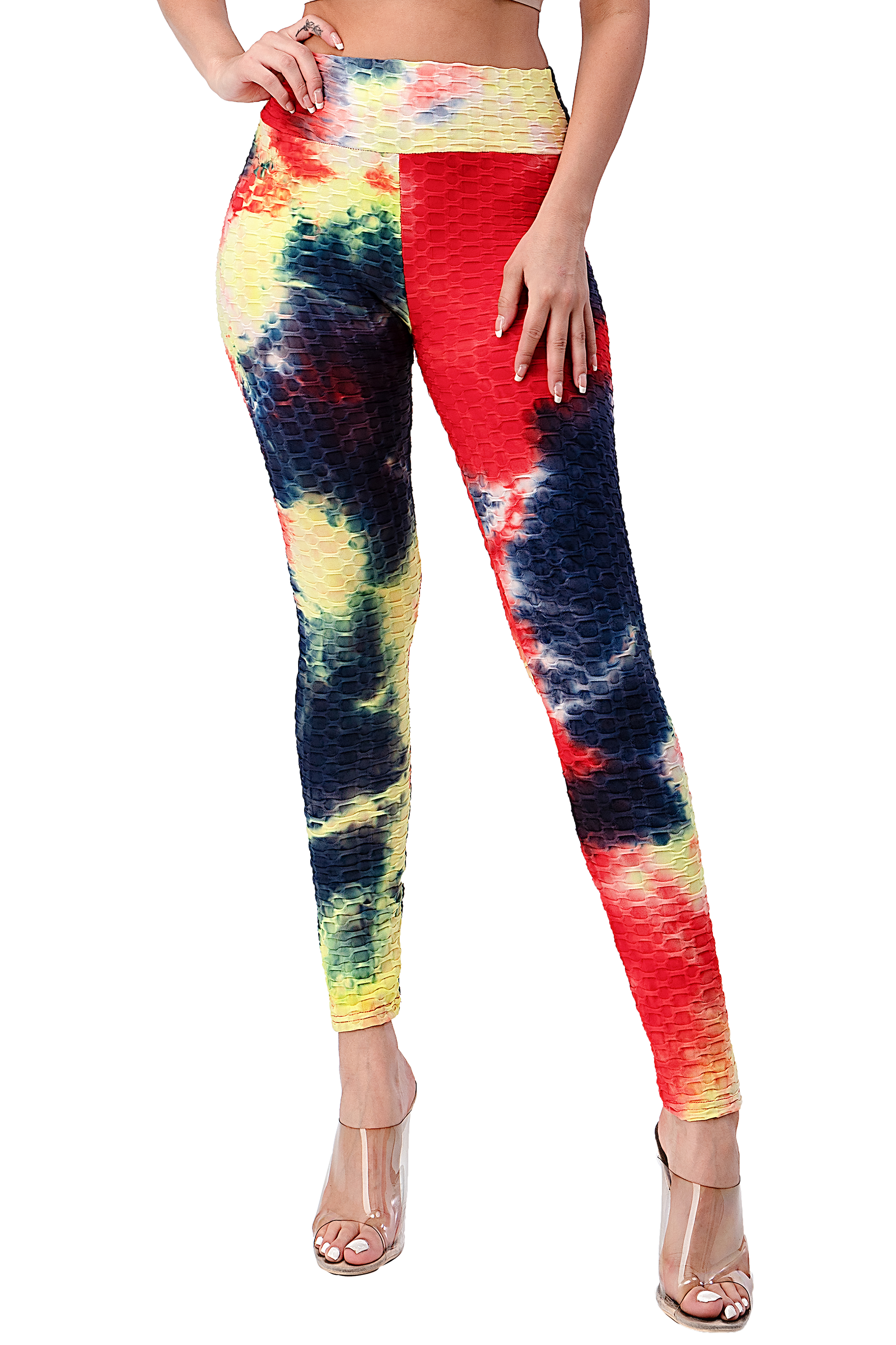 Bubble Scrunch Butt Lifting Push Up Leggings For Women Tie-Dye Ruched  Textured Workout Booty Yoga Pant Red Black S/M 