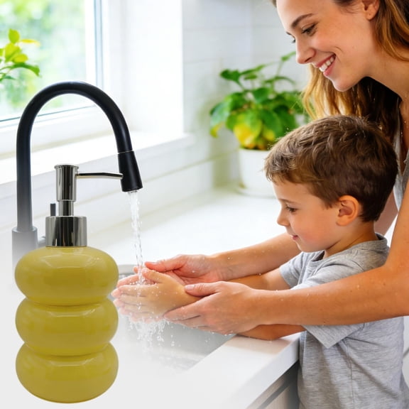 Bubble Shape, Refillable Storage - Glass Soap Dispenser, Modern Stacked Circle Liquid Pump Bottle for Home Bathroom Decor (6.7x3.1 Inch)