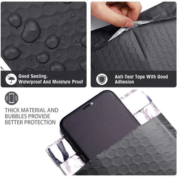 Bubble Shipping Mailers, Cosmug Cushioned Pack Pouches, Shockproof Shipping Envelopes, for Small Goods Packing, Online Shipment and Gift Wrap Use, 5 Pack Black