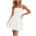 thumbnail image 1 of Bubble Short Mini Dresses for Women Summer Ruched Strapless A Line Sundress Off Shoulder Sleeveless Party Dress, 1 of 9