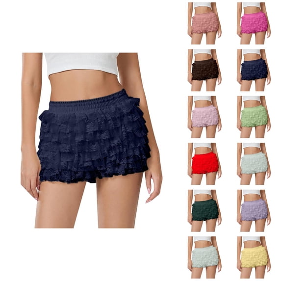 Bubble Shorts for Women 2026 Summer Cute Ruffle Elastic Waist Low Rise Mini Shorts Dance Pettipants