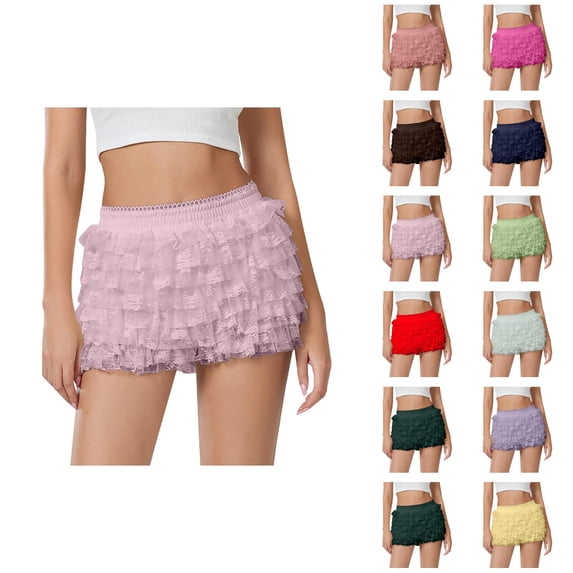 Bloomer Shorts for Women Summer Casual Elastic Waist Cute Ruffle Pumpkin Pants Boyshorts Layered Y2k Mini Shorts
