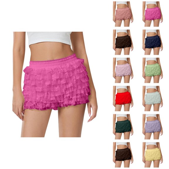 Bubble Shorts for Women 2026 Summer Cute Ruffle Elastic Waist Low Rise Mini Shorts Dance Pettipants