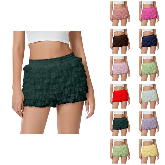 Bubble Shorts for Women 2026 Summer Cute Ruffle Elastic Waist Low Rise Mini Shorts Dance Pettipants