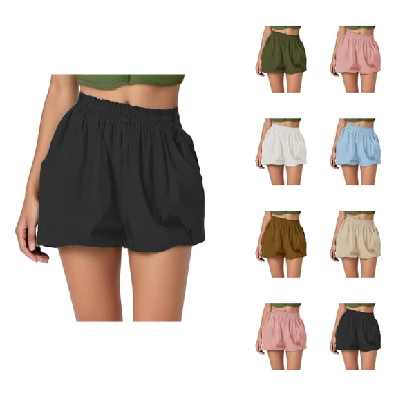 Bubble Shorts for Women Summer Casual Elastic High Waist Lightweight Loose Puffy Shorts with Pockets