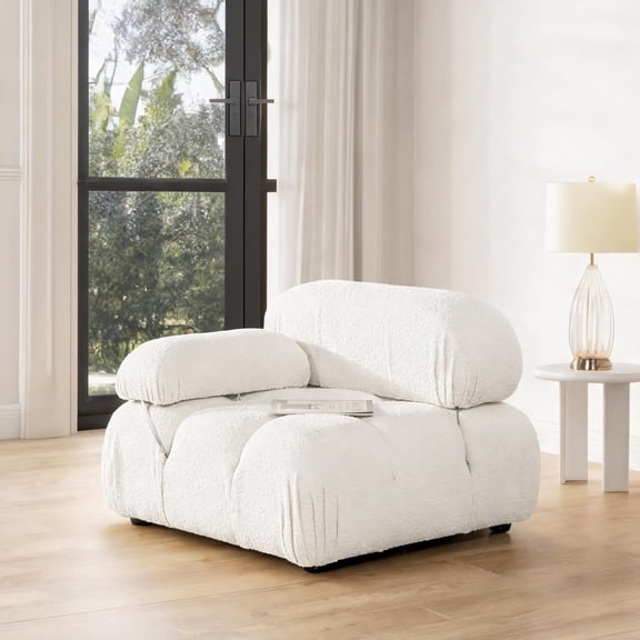 Bubble Silhouette Modular Lounge Arm Chair, Soft White Boucle, 36 Inch, Casual Lounging for Living Rooms