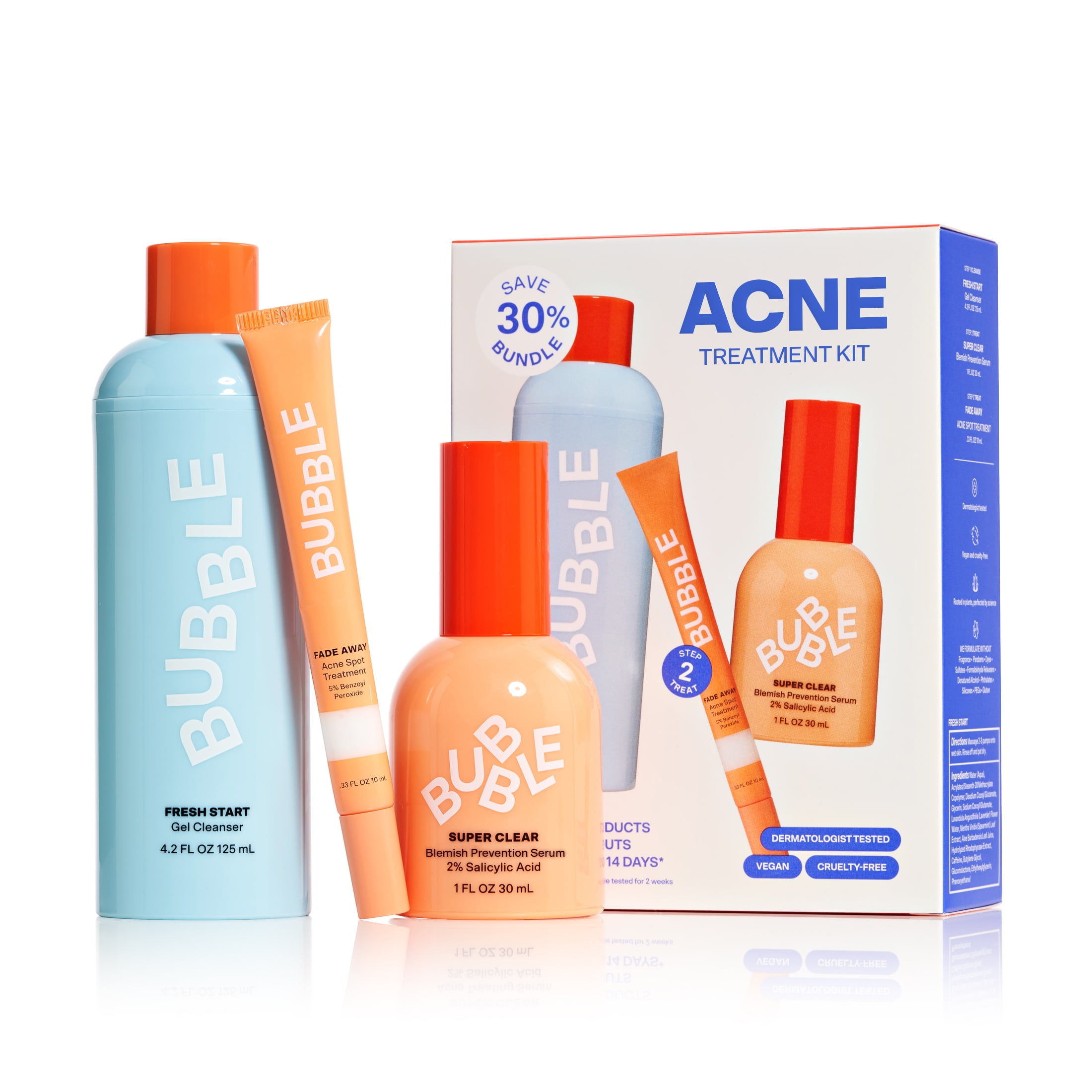 Bubble Skincare Acne Kit, All Skin Types, 3 Items Included 