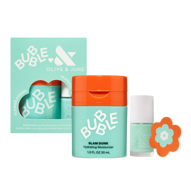 Bubble Skincare Flower Power Slam Dunk Moisturizer & Nail Polish 3-Piece Set, Includes Olive & June Long Lasting Nail Polish & Flower Nail File