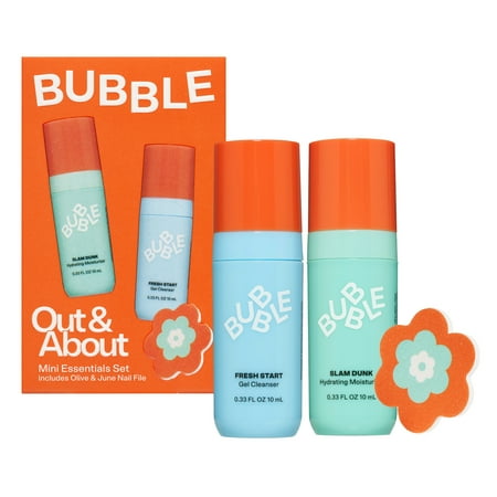 Bubble Skincare Out & About Mini Essentials 3-Piece Set, Includes Olive & June Nail File