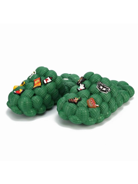 Bubble Slide with Shoe Charms Golf Shoes Bubble Slides for Men Women Summer Beach Funny Lychee Massage Bubble Slipper Non-slip Thick Sole Home Shower Sandals Green