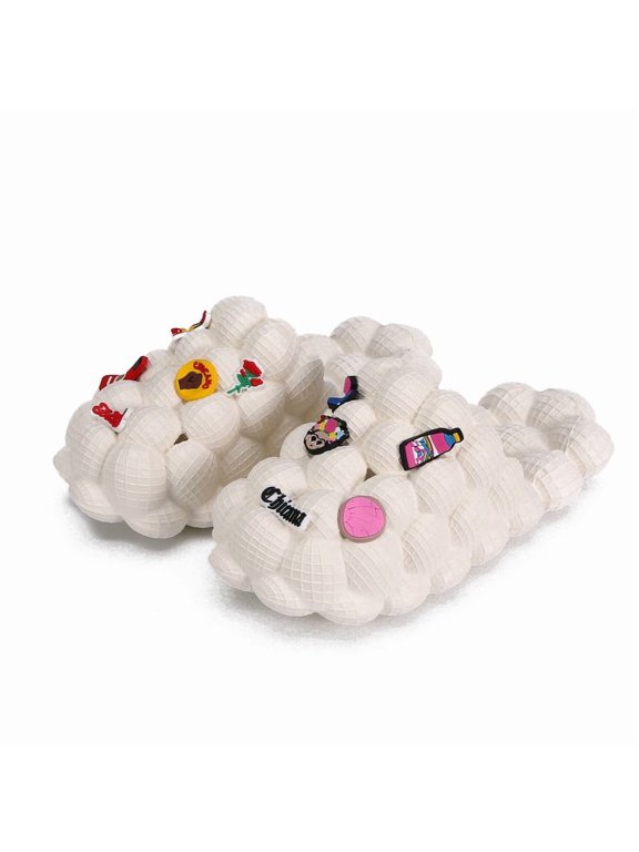 Bubble Slide with Shoe Charms Golf Shoes Bubble Slides for Men Women Summer Beach Funny Lychee Massage Bubble Slipper Non-slip Thick Sole Home Shower Sandals White