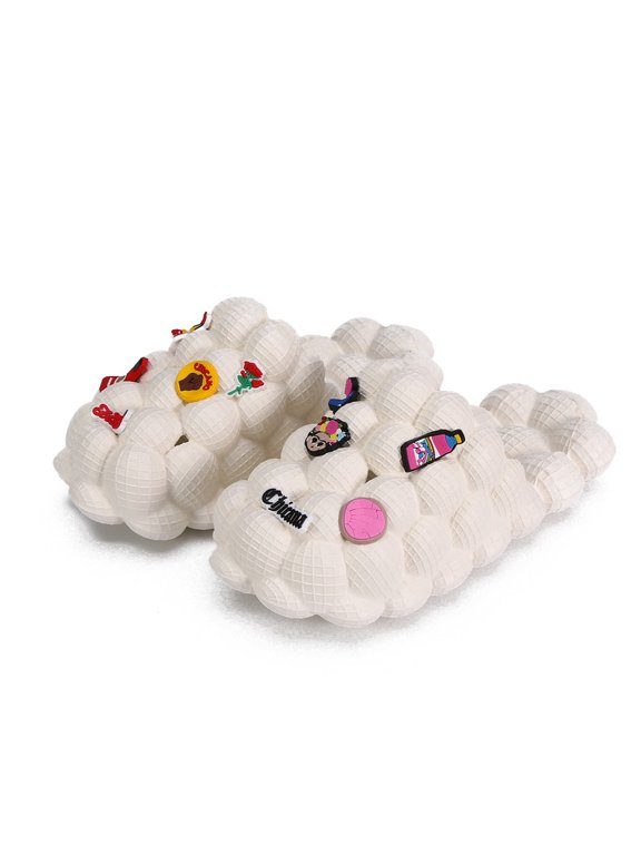 Bubble Slide with Shoe Charms Golf Shoes Bubble Slides for Men Women Summer Beach Funny Lychee Massage Bubble Slipper Non-slip Thick Sole Home Shower Sandals White