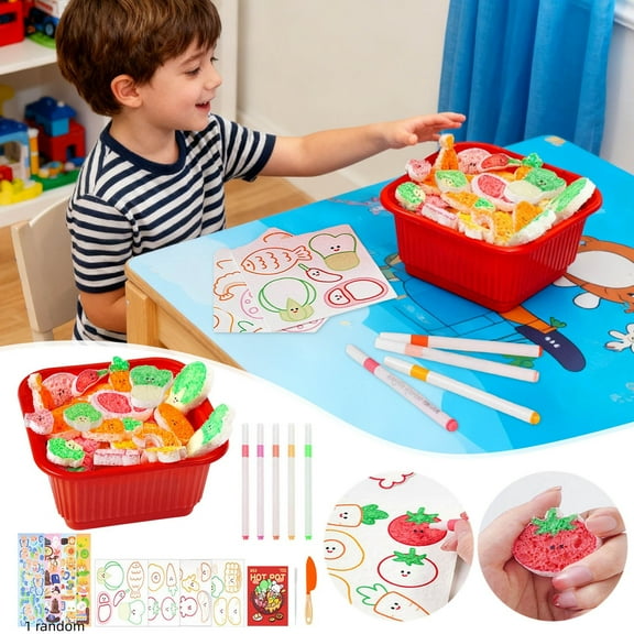 Bubble Squeeze Set Magical Hot Pot Squeezes DIY Coloring Textured Painting Kit for Kids Ages 4-6 with Foam Illustrations and Acrylic Markers 1Pcs Rkxzt