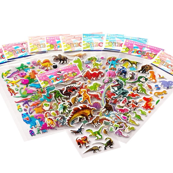 Bubble Stickers for w/ Precision Cutting Dinosaur Theme Decoration Easy Peal Off Reusable 3D Stickers Kids Party G