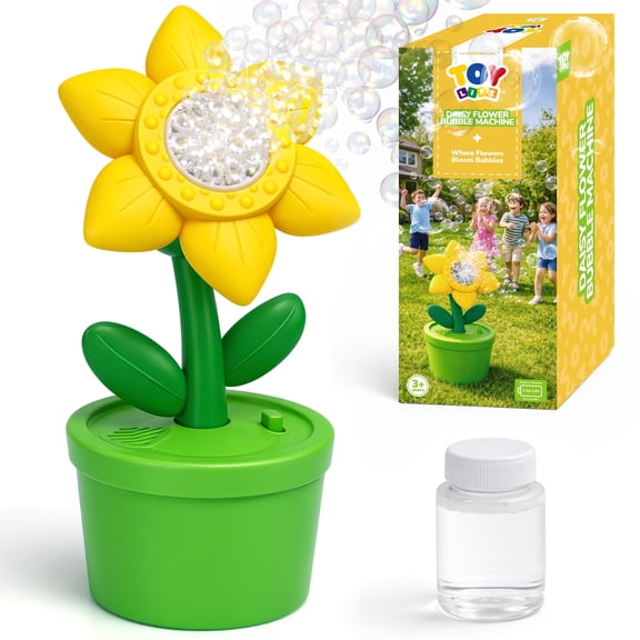 Automatic Bubble Machine for Kids Yellow Daisy - Indoor/Outdoor Portable Bubble Maker for Toddlers 1-3, Babies & Children 3-5 - Electric Battery Operated Bubble Blower Toy