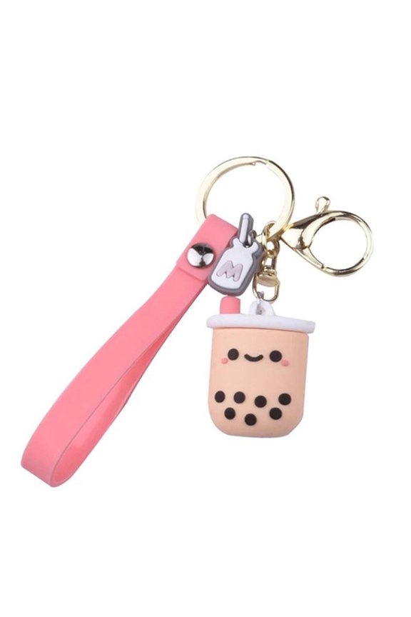 Mini Bubble Tea Keychain Soft Silicone Boba Bag Charm Keyring
