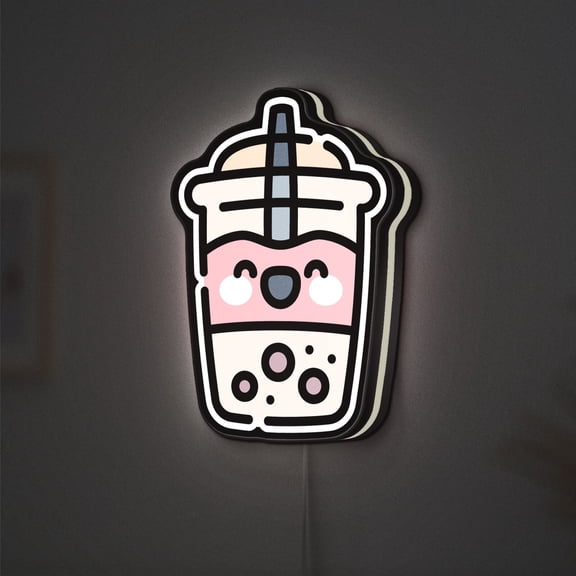 Bubble Tea Cup 3D Novelty Light Box for Boba Beer Lovers, Iced Tea Beverage Lamp Decor for Cafe Style Homes and Shops (Width 8 inch, 20cm)