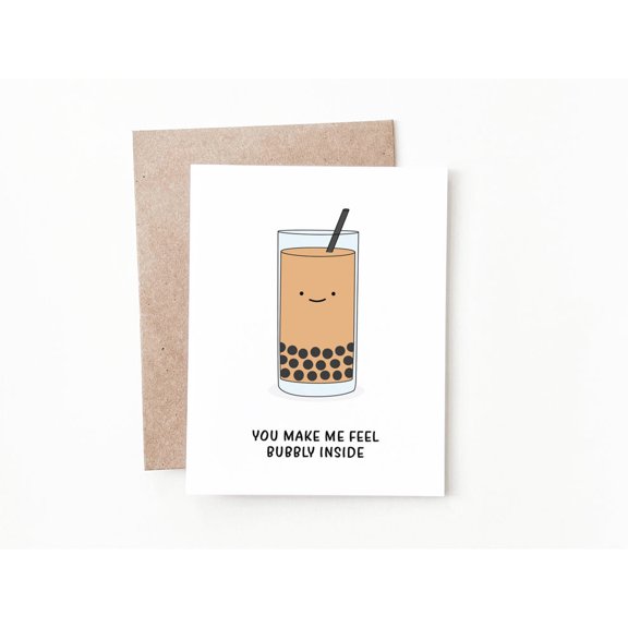 Bubble Tea Greeting Card  "You Make Me Feel Bubbly Inside"  Cute Drink Design  Perfect for Friends, Loved Ones, Birthdays and Encouragement  Envelope Included