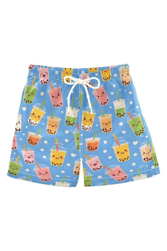 Bubble Tea Pattern Swim Trunks Quick Dry Beach Pool Board Shorts Lightweight Stylish Print Sizes 2T to XL