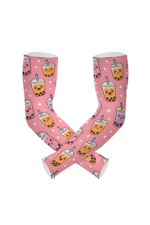Bubble Tea Pattern UV Protection Cooling Arm Sleeves, Compression Sun Sleeves for Men Women Sports