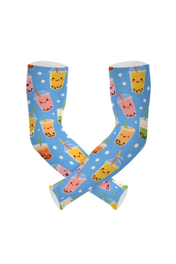 Bubble Tea Pattern UV Protection Cooling Arm Sleeves, Compression Sun Sleeves for Men Women Sports