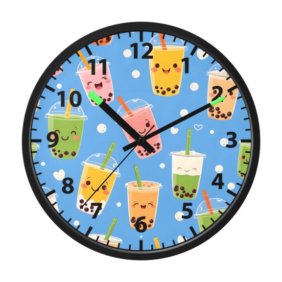 Bubble Tea Pattern Wall Clock 12 Inch Voice Activated Night Light Silent Non Ticking