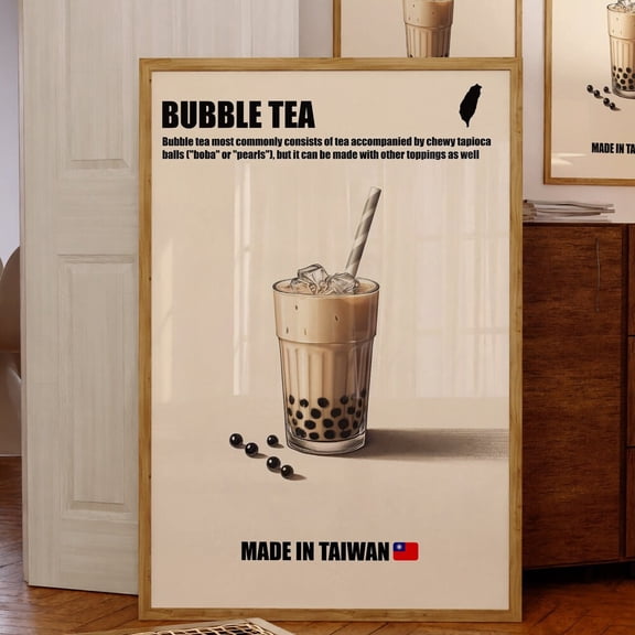 Bubble Tea Print, Boba Tea Print, Kitchen Art, Drink Poster, Pop Art, Wall Decor, Retro Boba Tea Print, Trendy Print, Gift UNFRAMED PAPER POSTER, Home Decor, Vintage Gift, Living Room Dercor