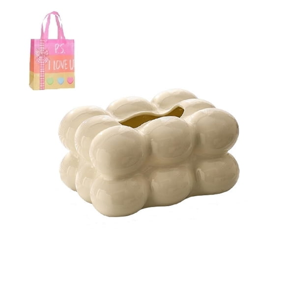 Bubble Texture Ceramic Tissue Box Cover - White Facial Paper Organizer Dispenser for Bathroom Living Room Office Decor  Z