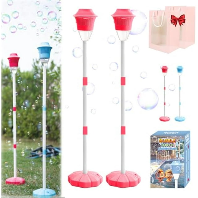 Bubble Torch Garden Lamp, Bubble Maker Stand, 47 Inches Standing Tiki Torchs Bubbles Machine with Lights, Rechargeable Outdoor Torch Bubbles Machine, for Wedding Birthday Party (2Pcs Red)