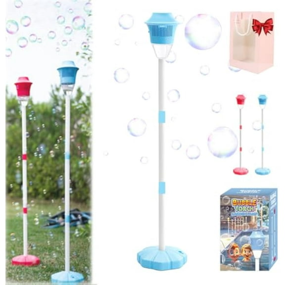 Bubble Torch Garden Lamp, Bubble Maker Stand, 47 Inches Standing Tiki Torchs Bubbles Machine with Lights, Rechargeable Outdoor Torch Bubbles Machine, for Wedding Birthday Party (Blue)