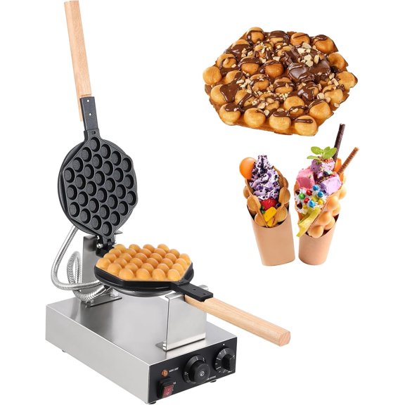 Bubble Waffle Maker - 1400W Electric Egg Waffle Machine with Double Sided Heating and Nonstick Surface for Home and Commercial Use