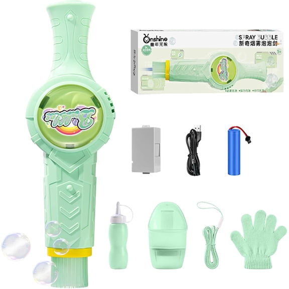Bubble Wand, Fog Bubble Machine, Rechargeable Automatic Electric Smoke Bubble Machine, Magic Smoke Bubble Maker, Colorful Lights & Music, Bubble Fog Game for Parties, Beaches, Summer, Mint Green
