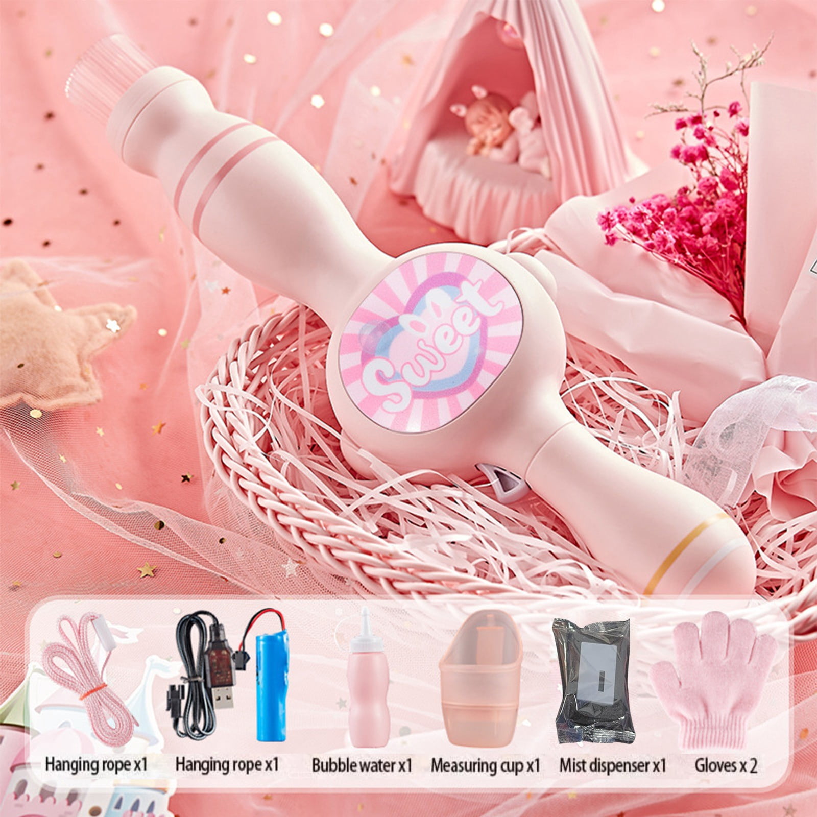 Princess Magic Bubble Wand - Rechargeable Bubble Blower With Lights & Music, Outdoor Bubble Toy For Kids Ages 3-8, Birthday Party Gift