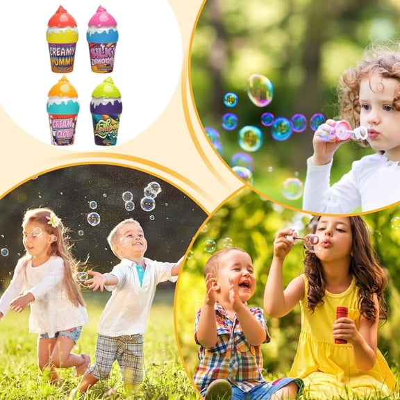 Bubble Wand Ice Cream Shape No Spill Bubble Maker Set of 4, Leak Proof Outdoor Blowing Toy for Kids Toddlers, Summer Party Favor Gift, Easy One Hand Bubble Toy for Backyard Travel Play Use