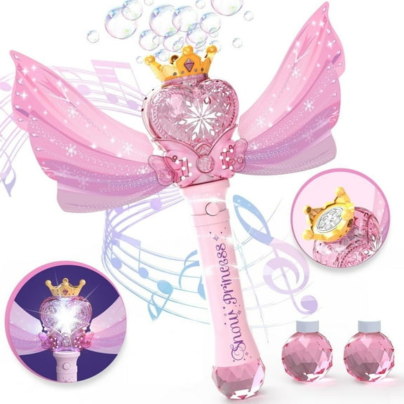 Bubble Wand for Kids Girls, Bubble Machine with LED Light Music, Outdoor Party Toys for Toddlers with 2 Bubble Solutions, Ideal Birthday Gifts for 3 4 -12 Year Old Girls