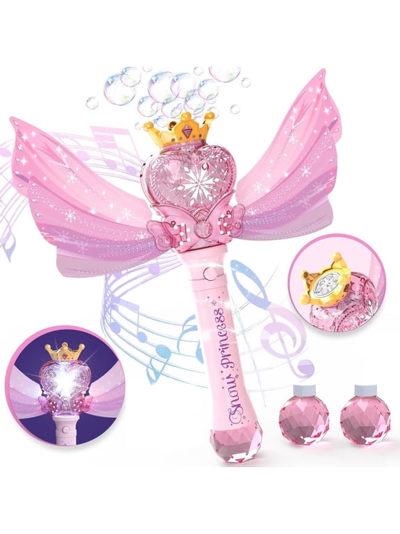 Bubble Wand for Kids Girls, Bubble Machine with LED Light Music, Outdoor Party Toys for Toddlers with 2 Bubble Solutions, Ideal Birthday Gifts for 3 4 -12 Year Old Girls