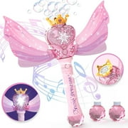 Bubble Wand for Kids Girls, Bubble Machine with LED Light Music, Outdoor Party Toys for Toddlers with 2 Bubble Solutions, Ideal Birthday Gifts for 3 4 -12 Year Old Girls