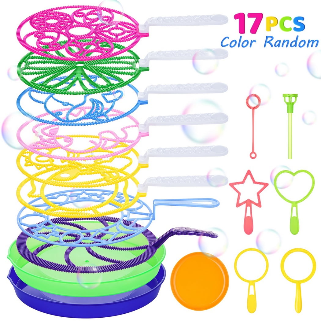 Bubble Wands Set of 17, Bubble Making Toys with Trays, Big Bubble Wand Toys for Kids Adults, Dinosaur Shark Legendary Horse Flower Bubble Wands, Summer Outdoor Game Party Favors