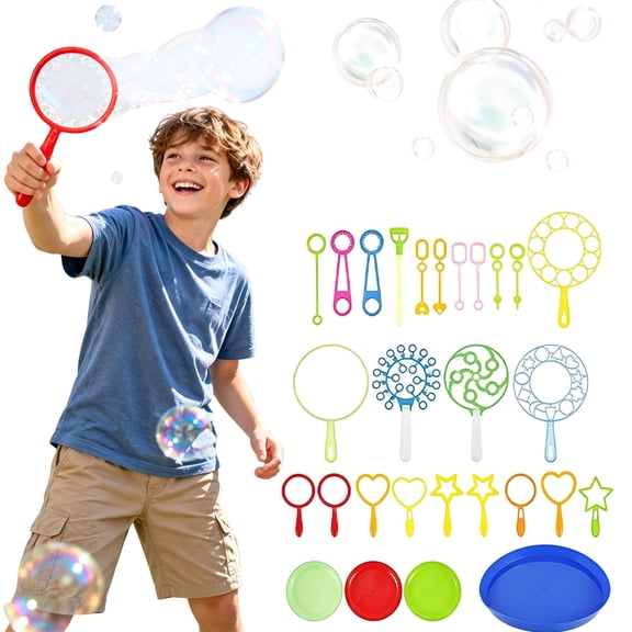 Bubble Wands Set, 28 Pcs Large Bubble Wand with Tray, Great for Kids Summer Outdoor Bubble Party Favors