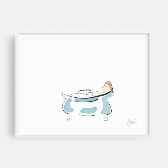 Bubble bath - Digital Art Bathroom Decor Minimalist Calm Illustration ...