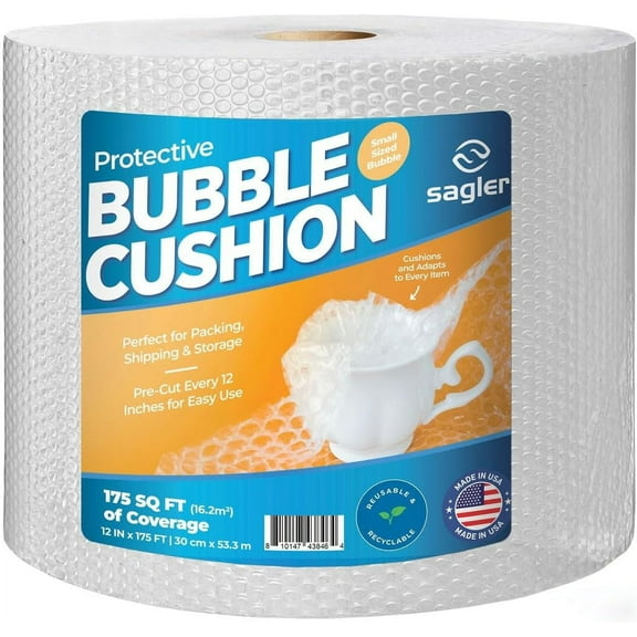 Bubble cusion for Packing & Moving - 12" Width X 175 FT - Bubble cusion for Moving, Extra Protection for Shipping, Packaging Boxes & Mailers, Perforated Every 12 IN, Clear Cushioning Wrap
