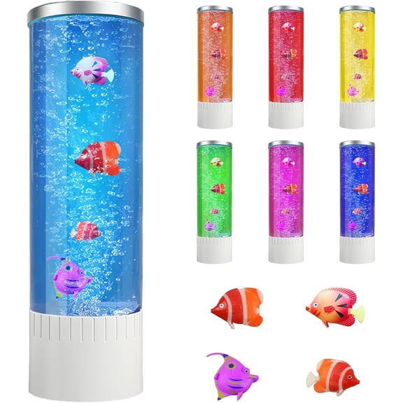 Bubble lamp | 7 Color Changing LED Lamps |  Aquarium Night Light | Artificial Fish  with Moving Fishes |  Decor, Ideal  for , Adults, Sensory Lights for  &